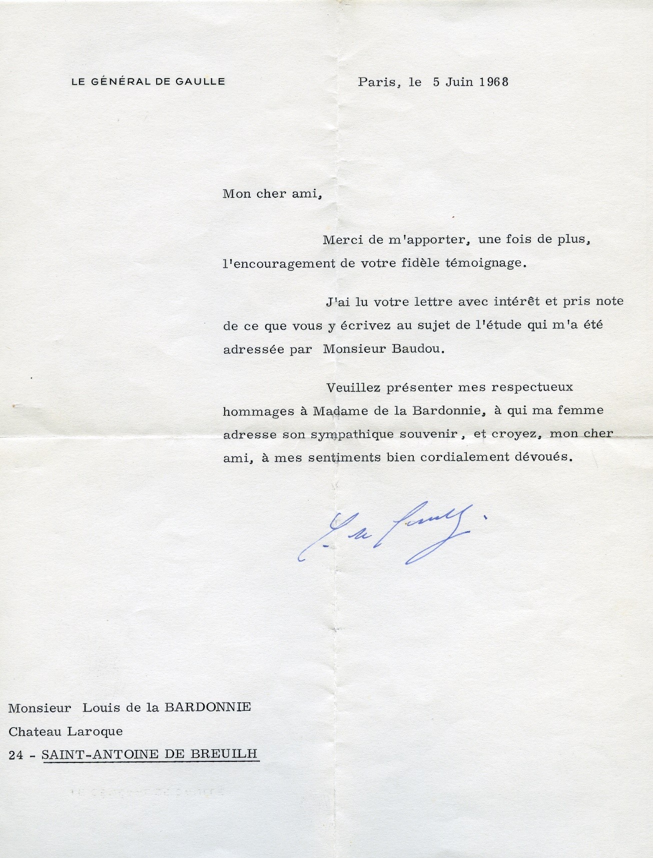 Lettre De Gaulle 5 mai 1968